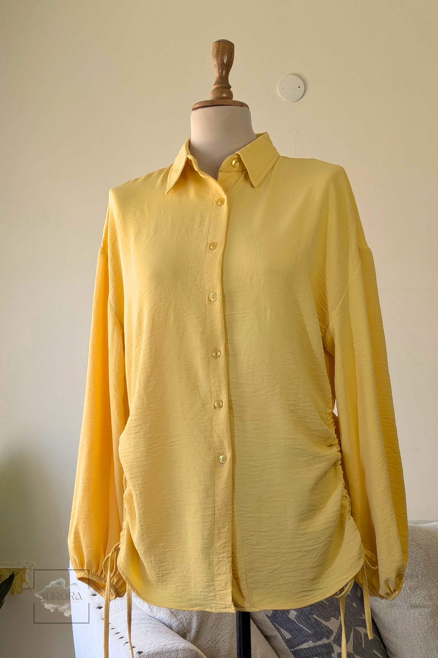 Side-Tie Long Sleeve Shirt – Elegant Polyester