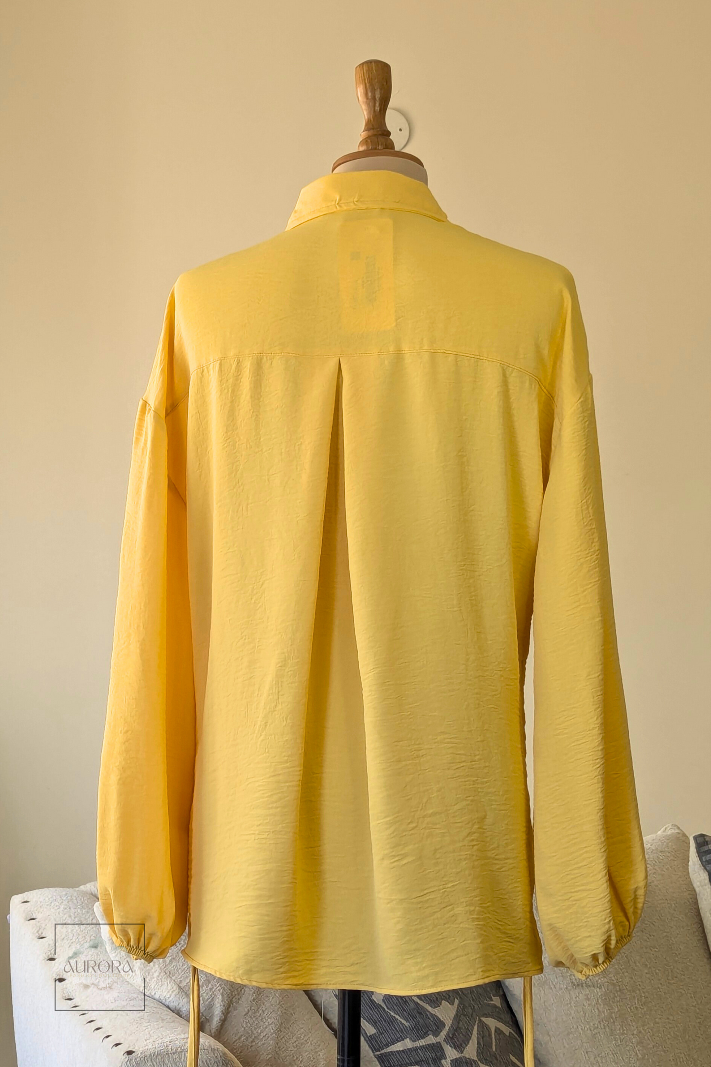 Side-Tie Long Sleeve Shirt in Yellow, Polyester – Aurora Fashion Boutique