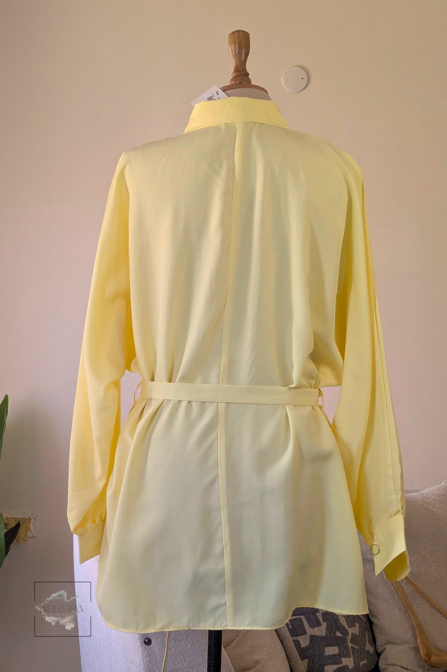 Formal Belted Long Sleeve Shirt with Decorative Buttons in Yellow – Aurora Fashion Boutique