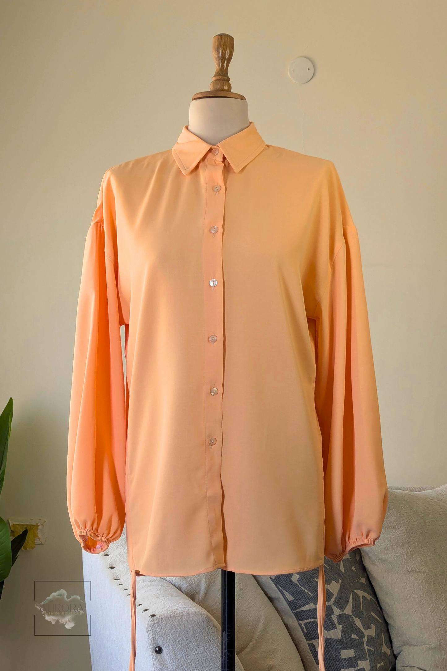 Side-Tie Long Sleeve Shirt – Elegant Polyester