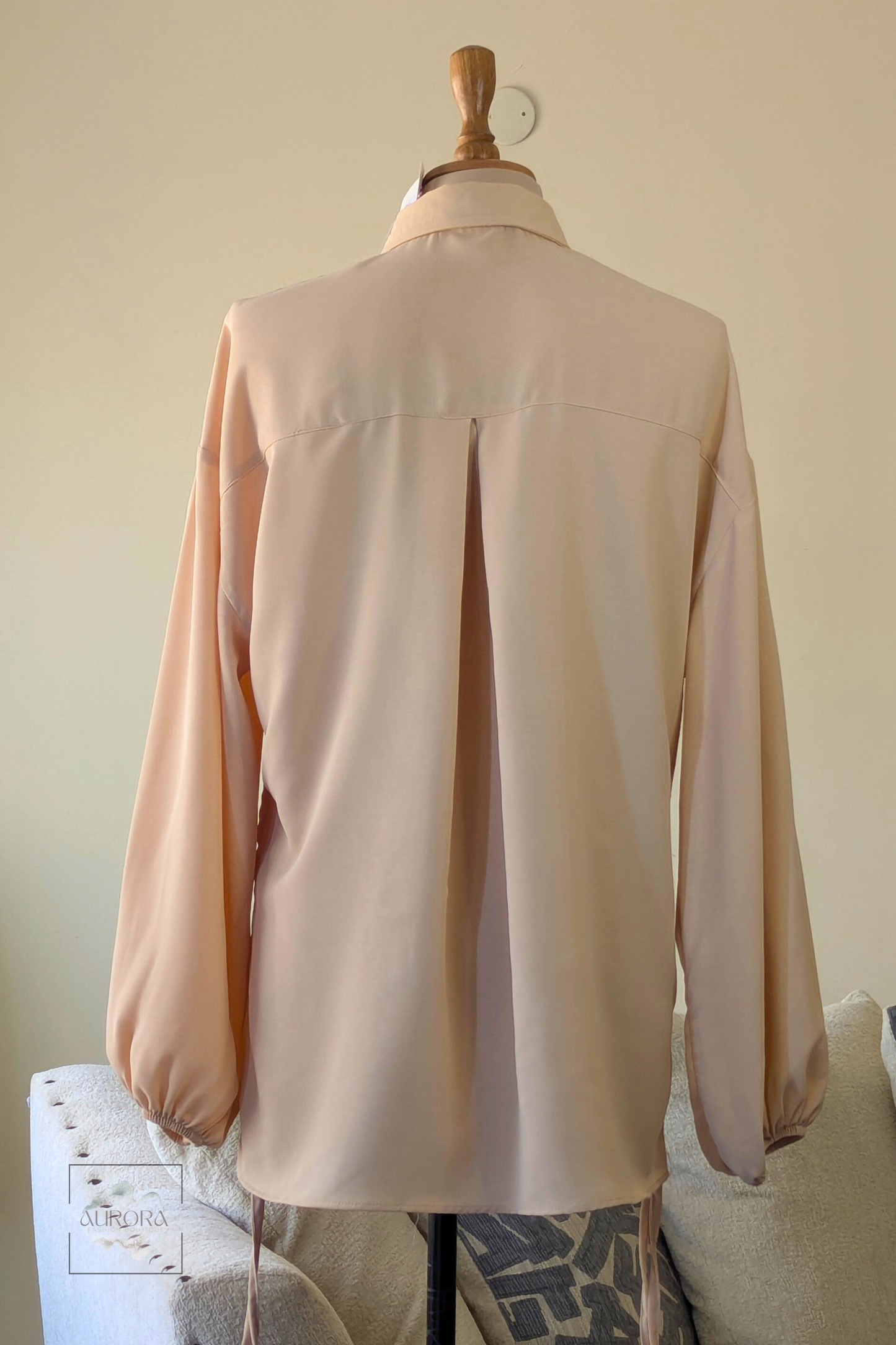Side-Tie Long Sleeve Shirt in Stone, Polyester – Aurora Fashion Boutique