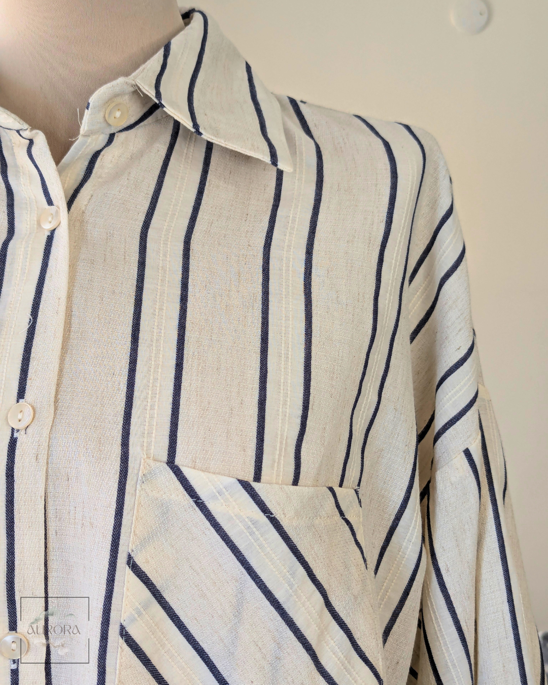 Striped Double Pocket Shirt - Beige