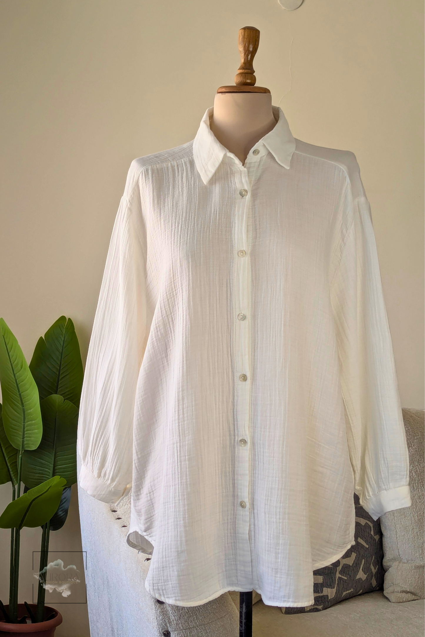 Oversized Cotton Long Sleeve Shirt in White  – Aurora Fashion Boutique
