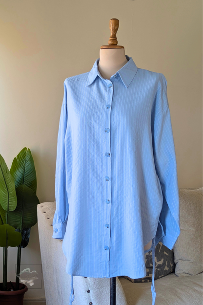 Cotton Side-Tie Long Sleeve Shirt in Baby blue – Aurora Fashion Boutique