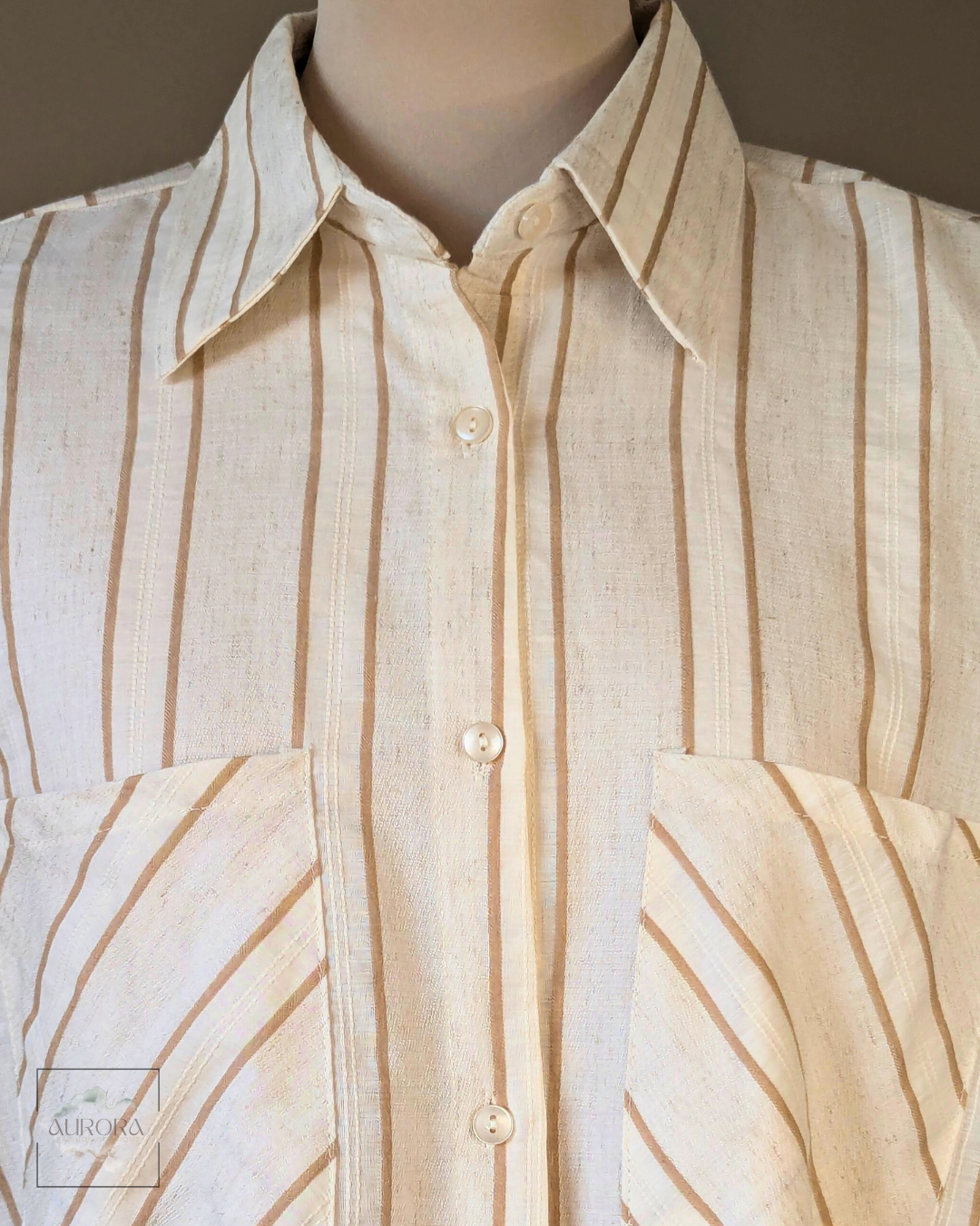 Striped Double Pocket Shirt - Beige