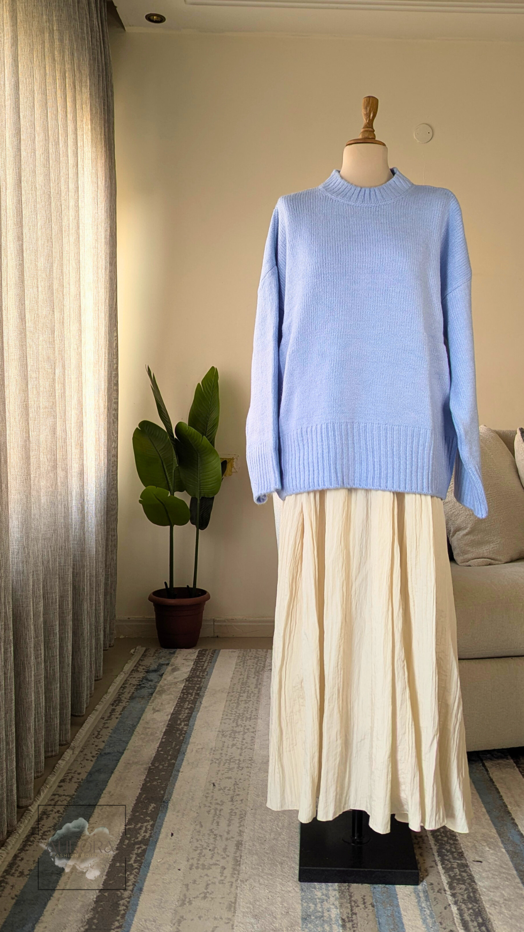 Textured Hem Tricot Sweater