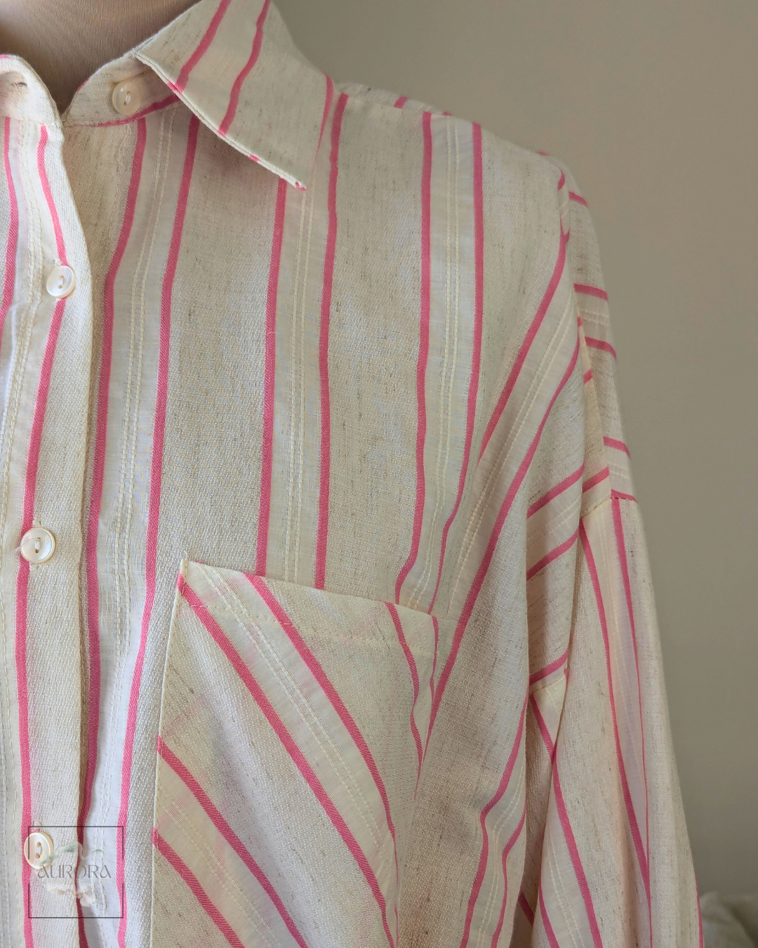 Striped Double Pocket Shirt - Beige