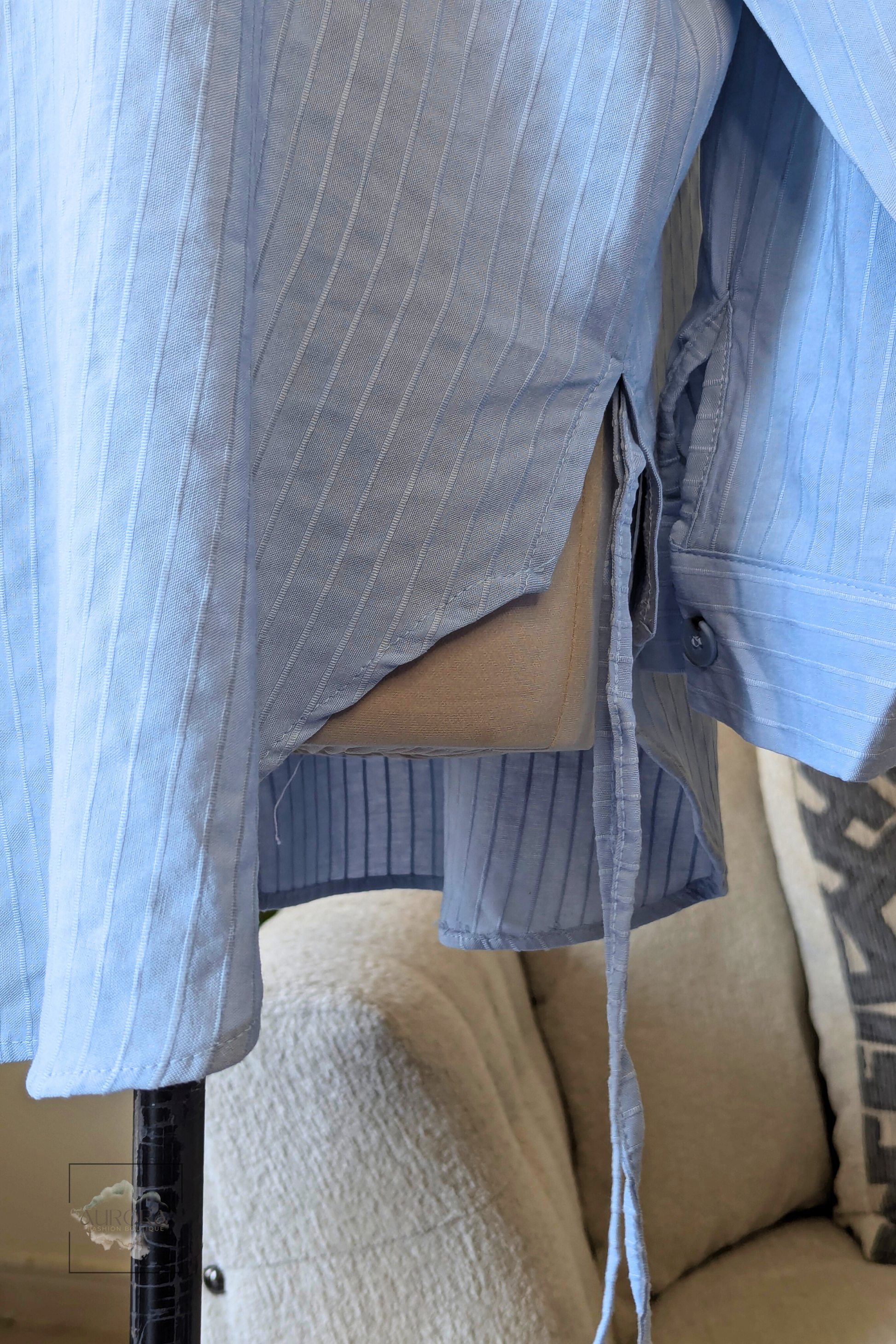 Cotton Side-Tie Long Sleeve Shirt in Baby blue – Aurora Fashion Boutique