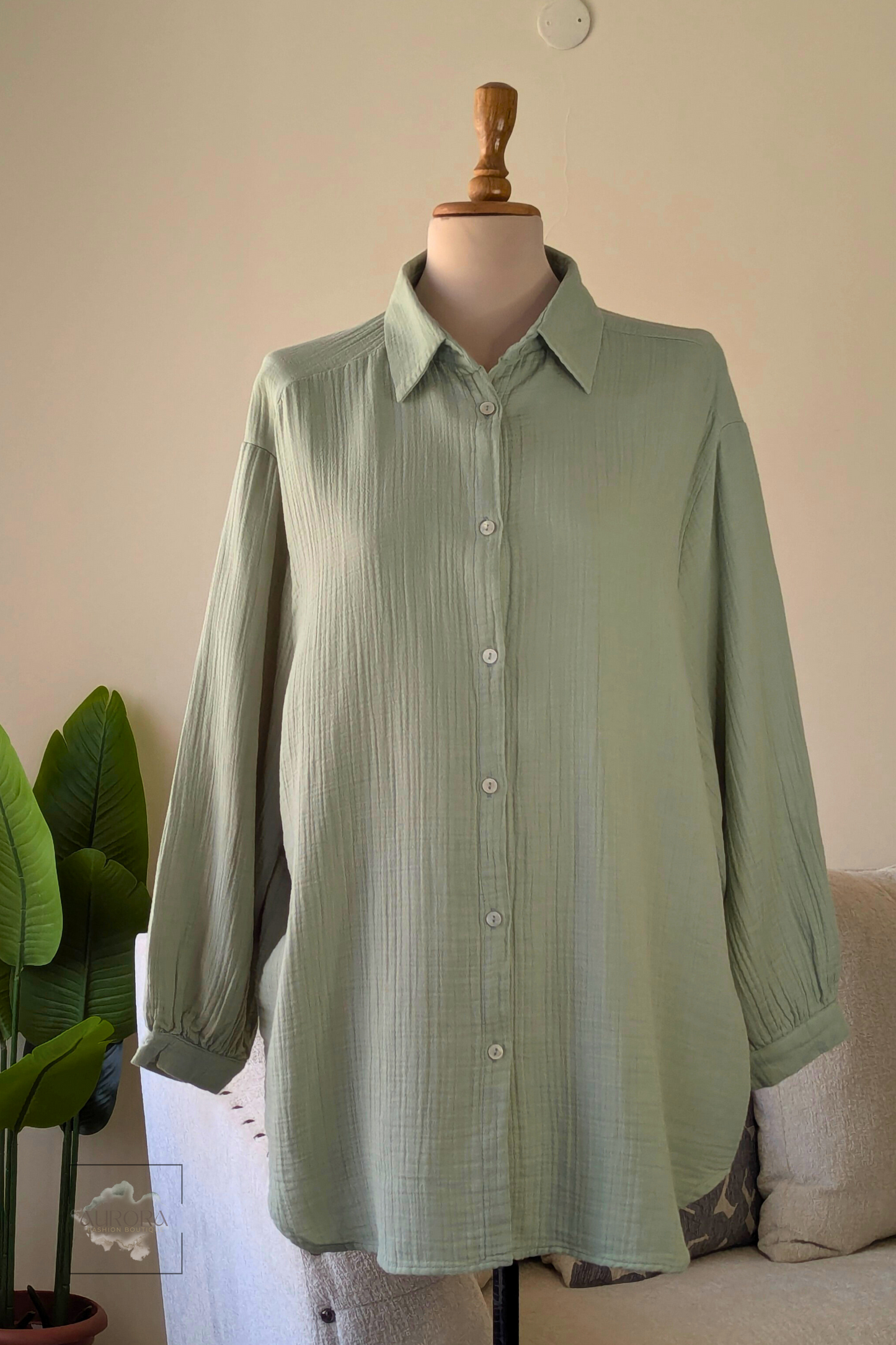 Oversized Cotton Long Sleeve Shirt in Khaki – Aurora Fashion Boutique