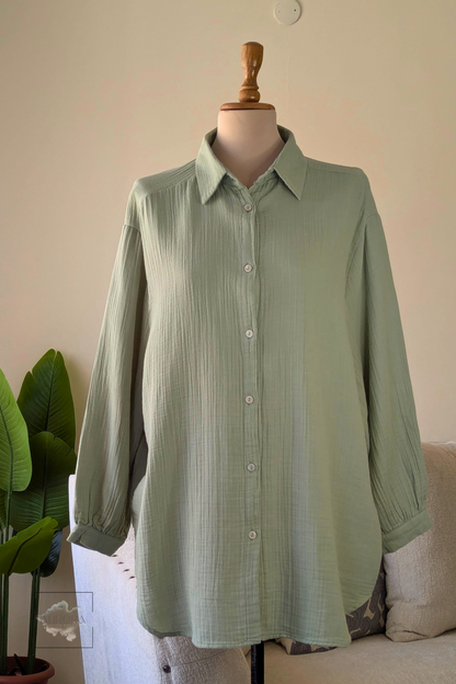Oversized Cotton Long Sleeve Shirt in Khaki – Aurora Fashion Boutique