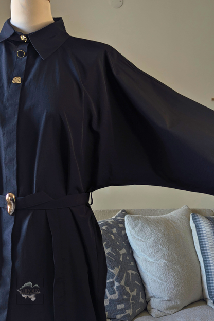 Formal Belted Long Sleeve Shirt with Decorative Buttons in Black – Aurora Fashion Boutique