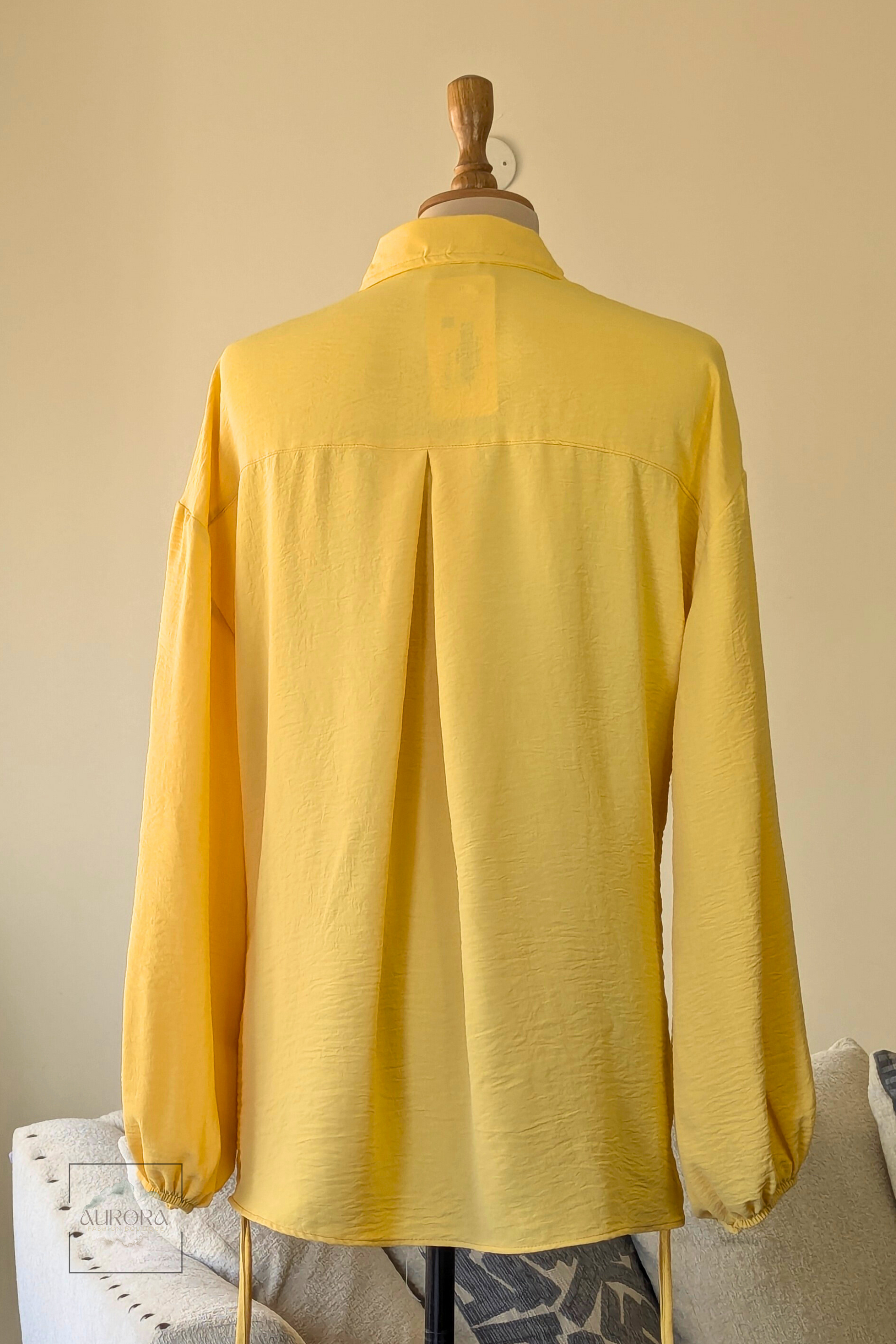 Side-Tie Long Sleeve Shirt in Yellow, Polyester – Aurora Fashion Boutique