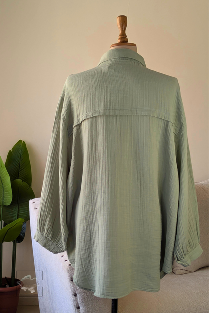 Oversized Cotton Long Sleeve Shirt in Khaki – Aurora Fashion Boutique