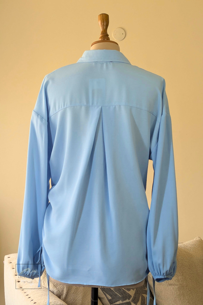 Side-Tie Long Sleeve Shirt in Blue, Polyester – Aurora Fashion Boutique