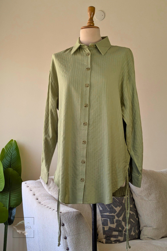 Cotton Side-Tie Long Sleeve Shirt in Khaki – Aurora Fashion Boutique