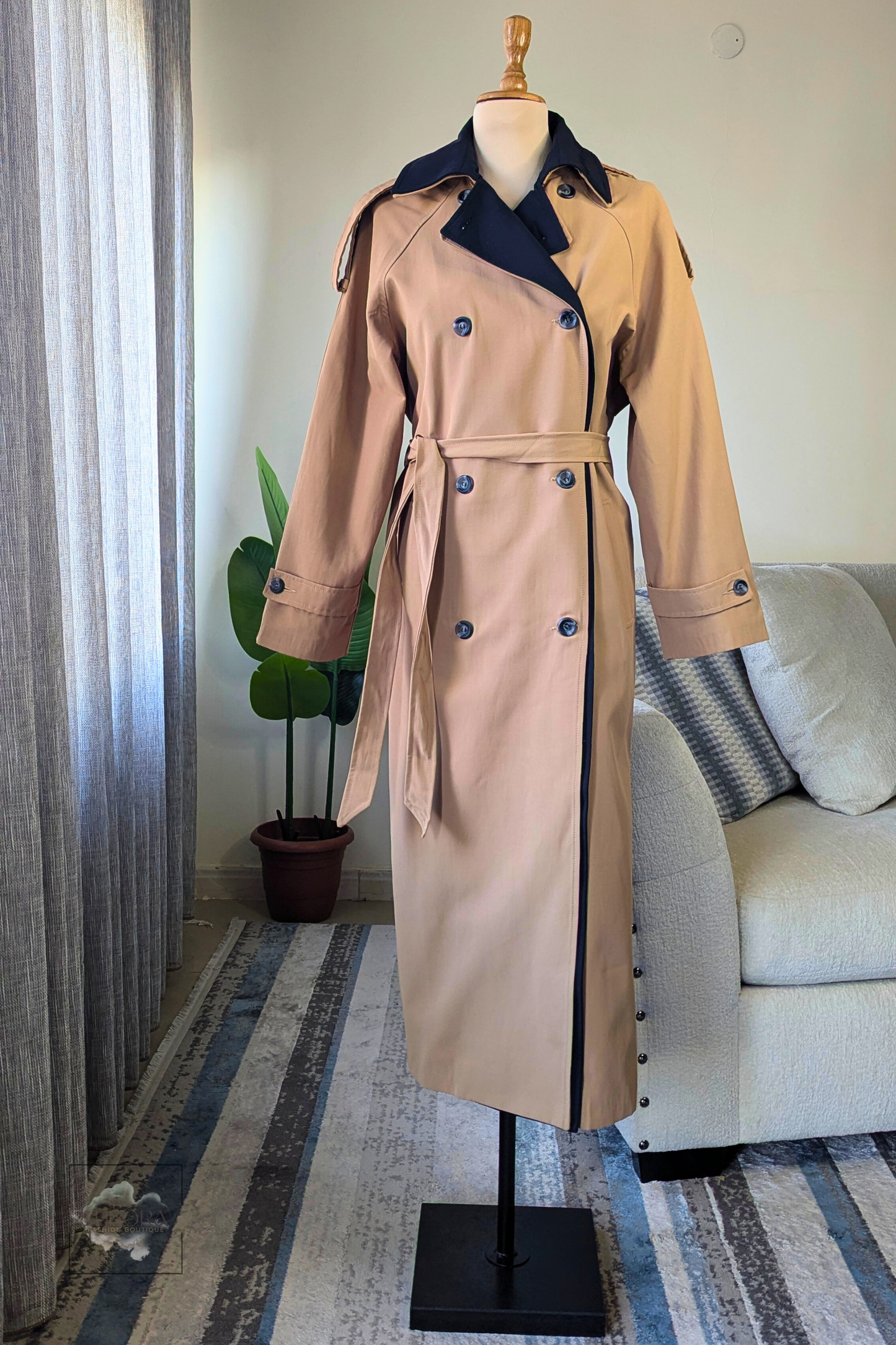 Camel Trenchcoat with Black Accent