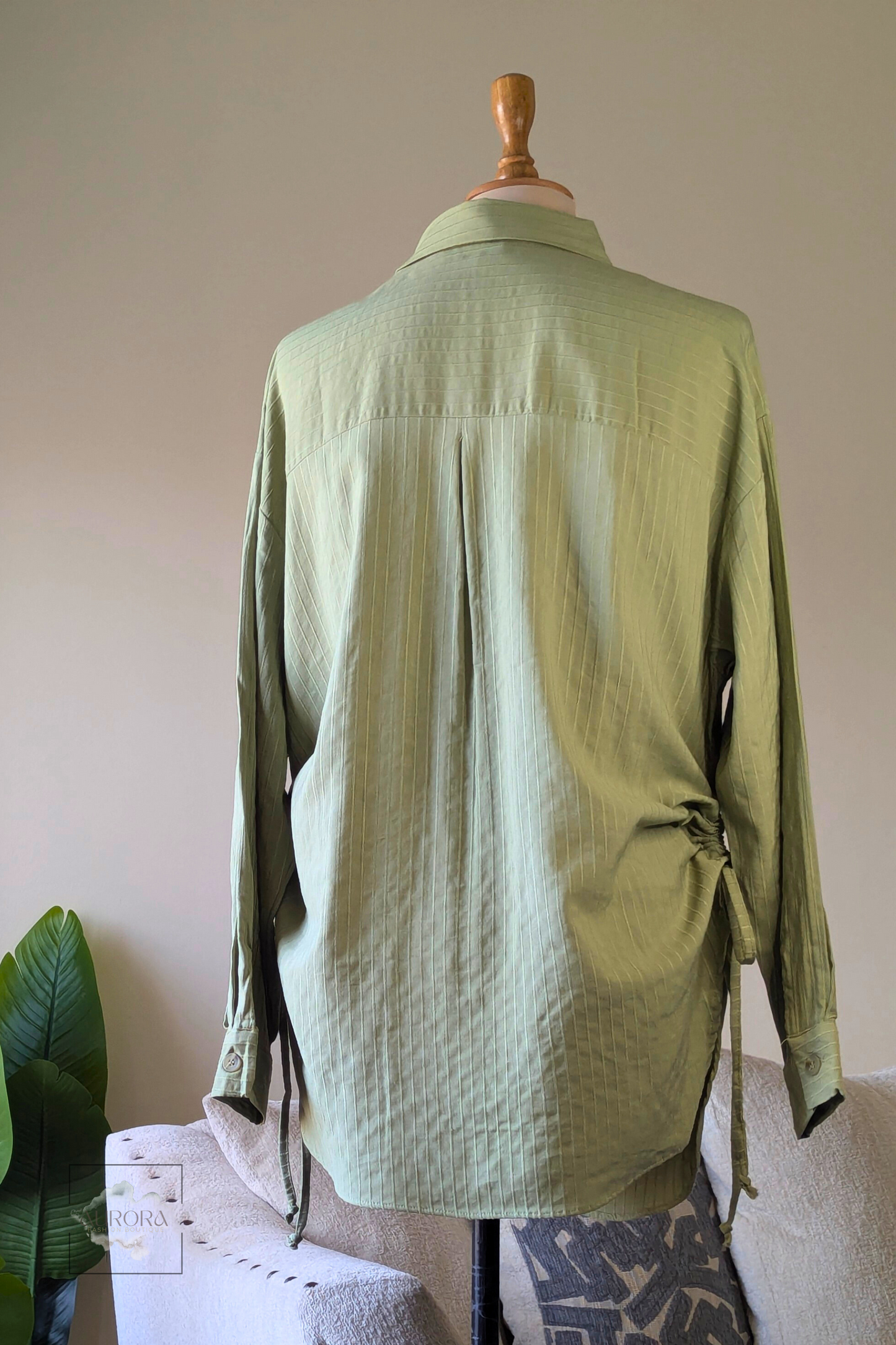 Cotton Side-Tie Long Sleeve Shirt in Khaki – Aurora Fashion Boutique