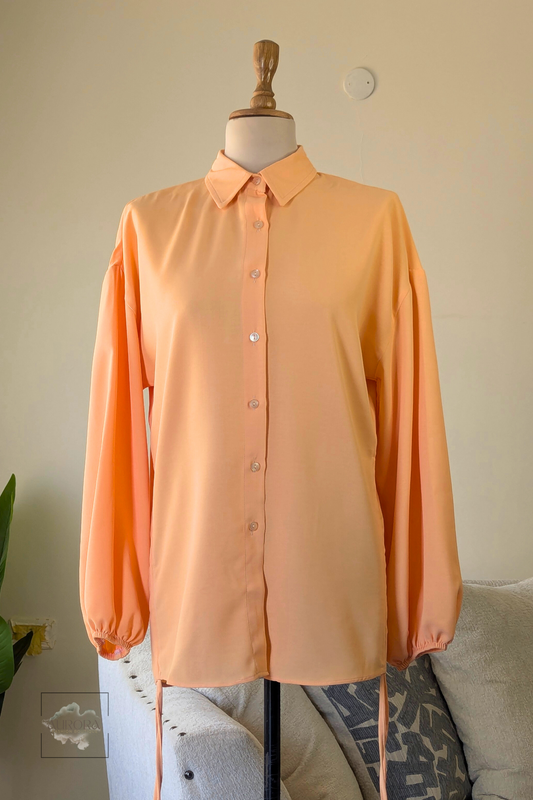 Side-Tie Long Sleeve Shirt – Elegant Polyester
