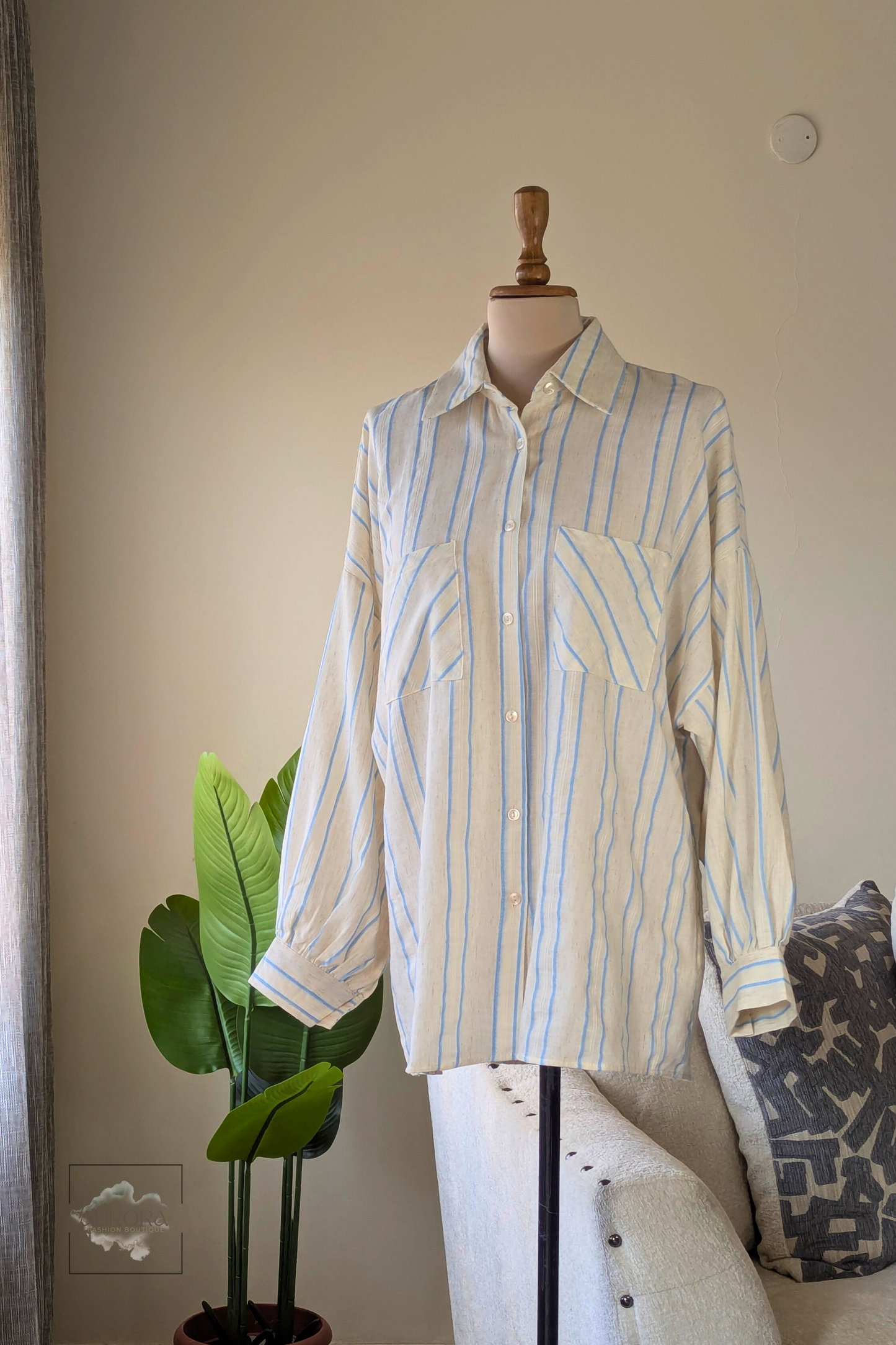 Striped Double Pocket Shirt - Beige