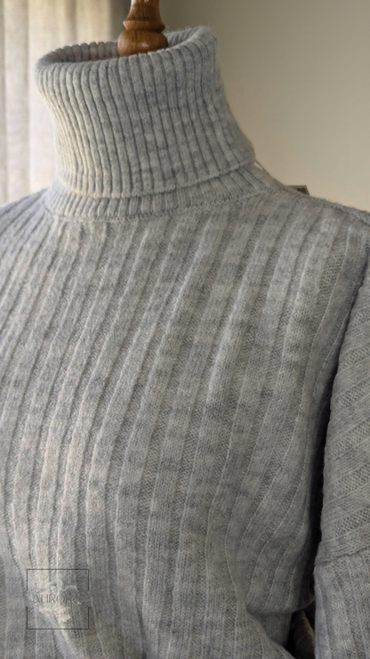 High-Neck Ribbed Tricot Blouse