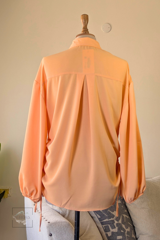 Side-Tie Long Sleeve Shirt in Salmon, Polyester – Aurora Fashion Boutique