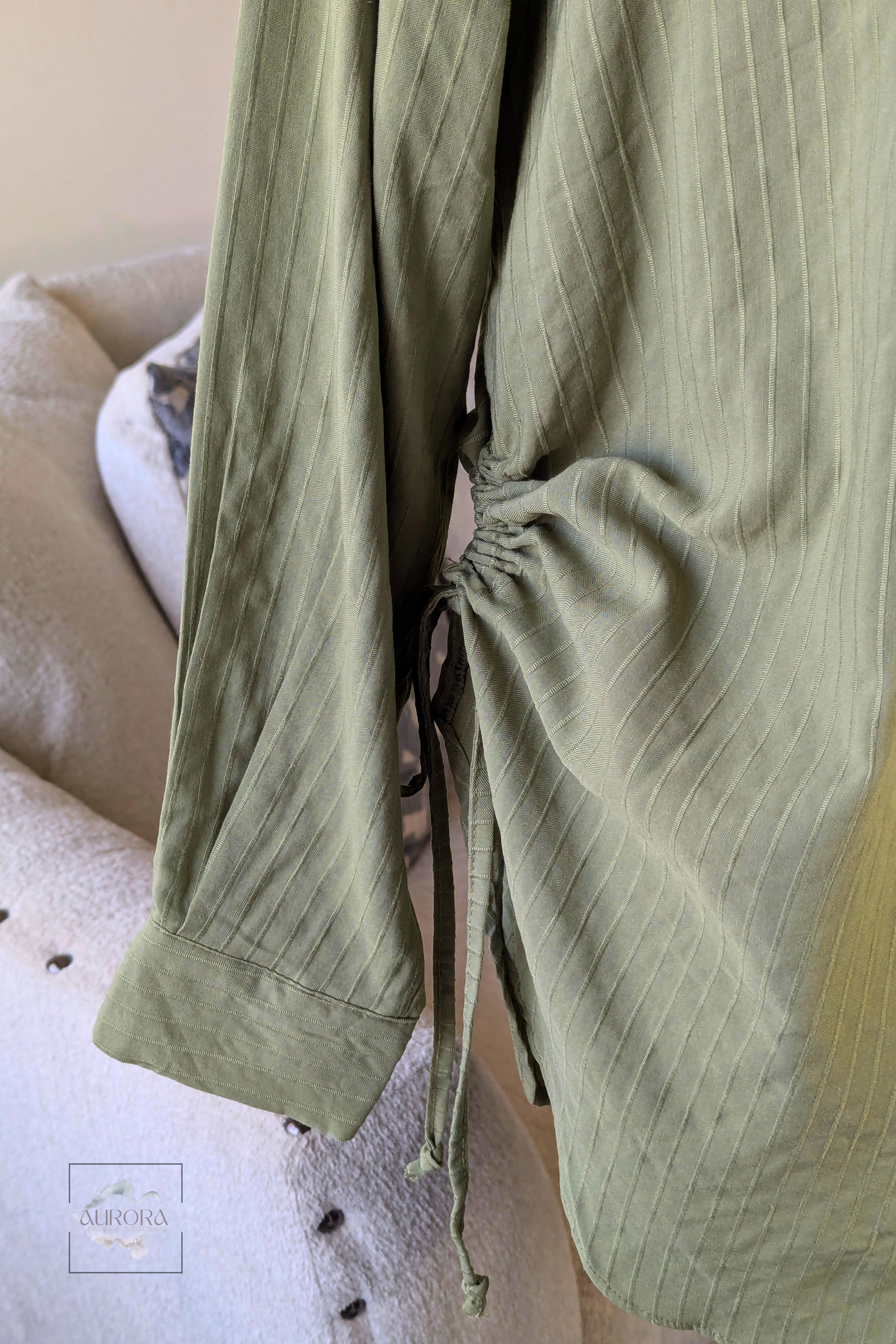 Cotton Side-Tie Long Sleeve Shirt in Khaki – Aurora Fashion Boutique