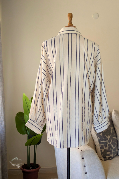 Striped Double Pocket Shirt - Beige