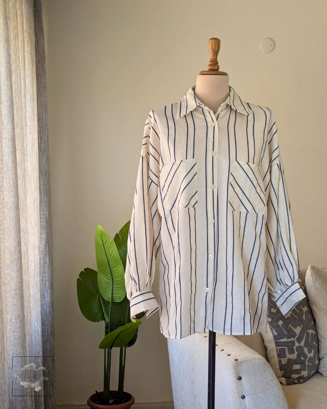 Striped Double Pocket Shirt - Beige