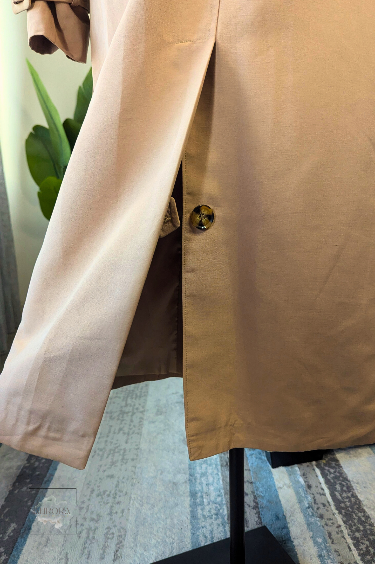 Classic Trench Coat with Matching Patterned Scarf