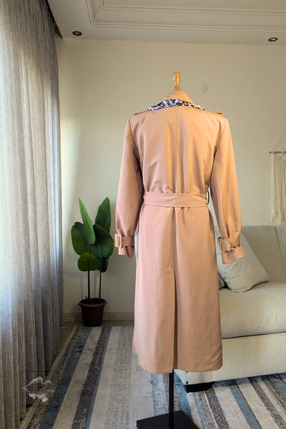 Classic Trench Coat with Matching Patterned Scarf