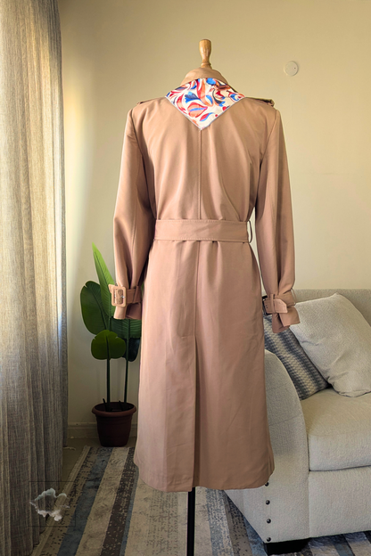 Classic Trench Coat with Matching Patterned Scarf