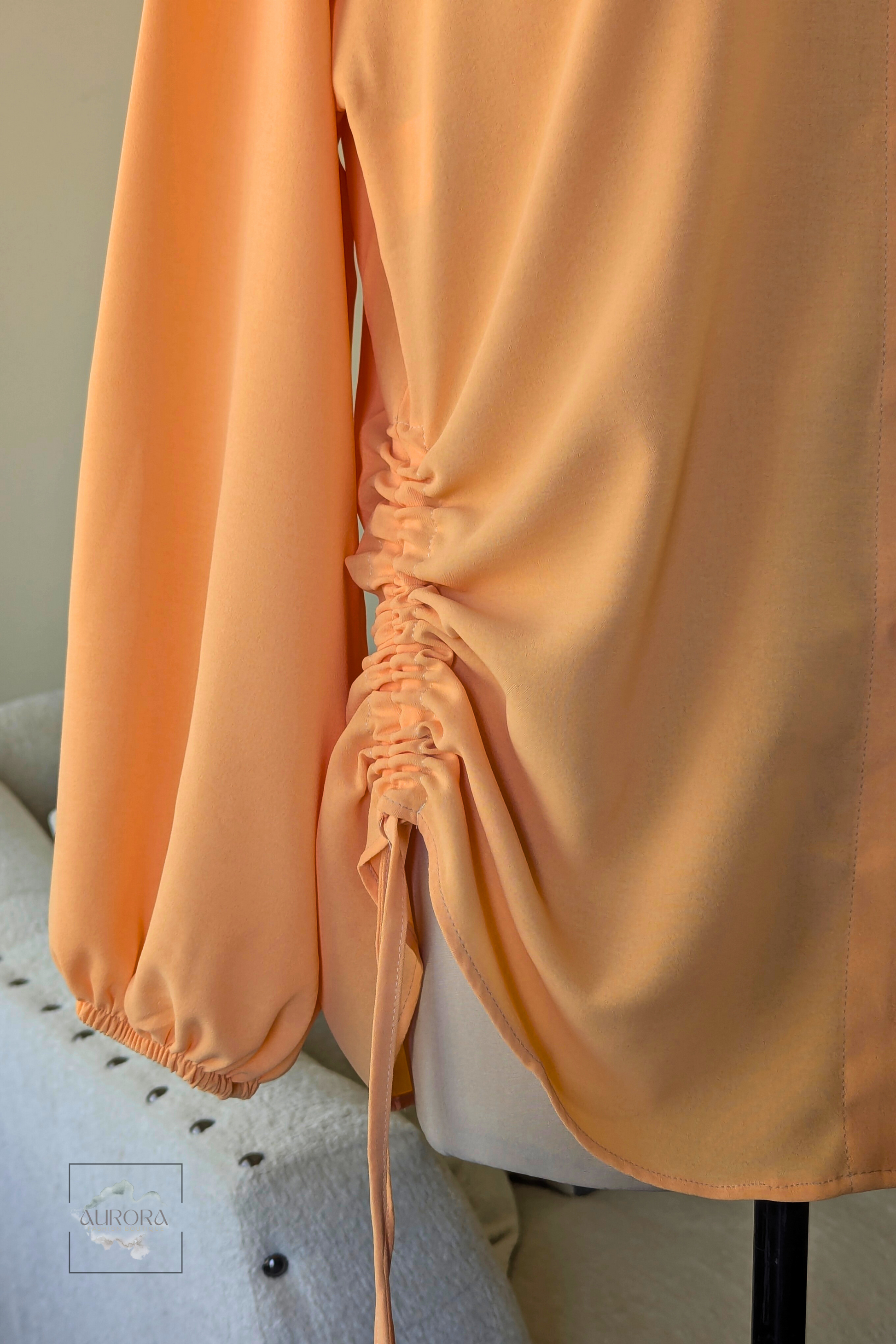 Side-Tie Long Sleeve Shirt in Salmon, Polyester – Aurora Fashion Boutique