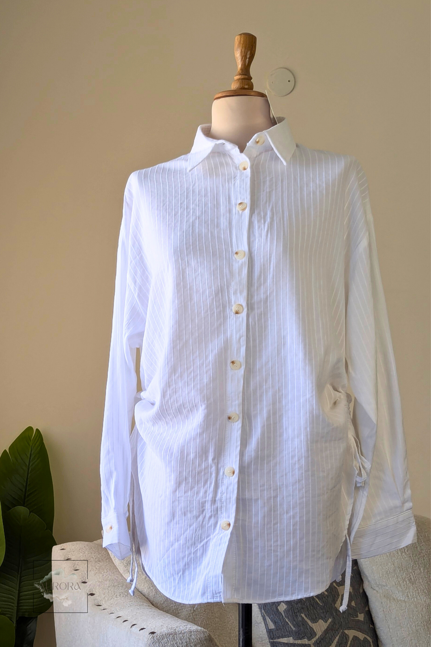 Cotton Side-Tie Long Sleeve Shirt in White – Aurora Fashion Boutique