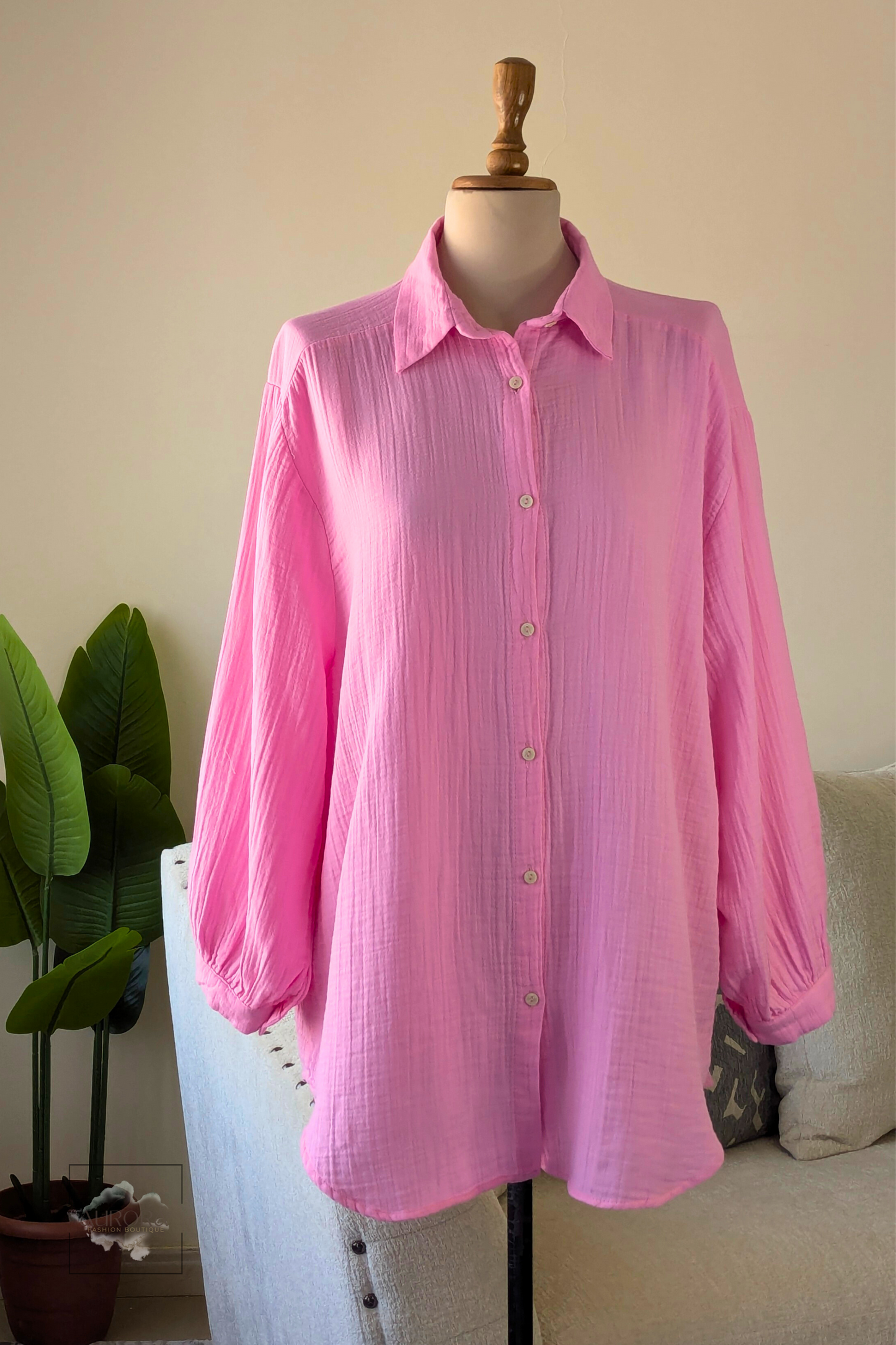 Oversized Cotton Long Sleeve Shirt in Pink – Aurora Fashion Boutique
