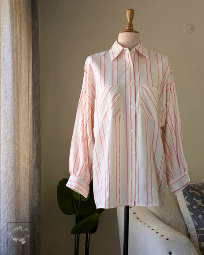 Striped Double Pocket Shirt - Beige