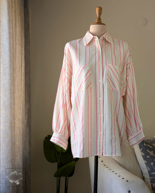 Striped Double Pocket Shirt - Beige