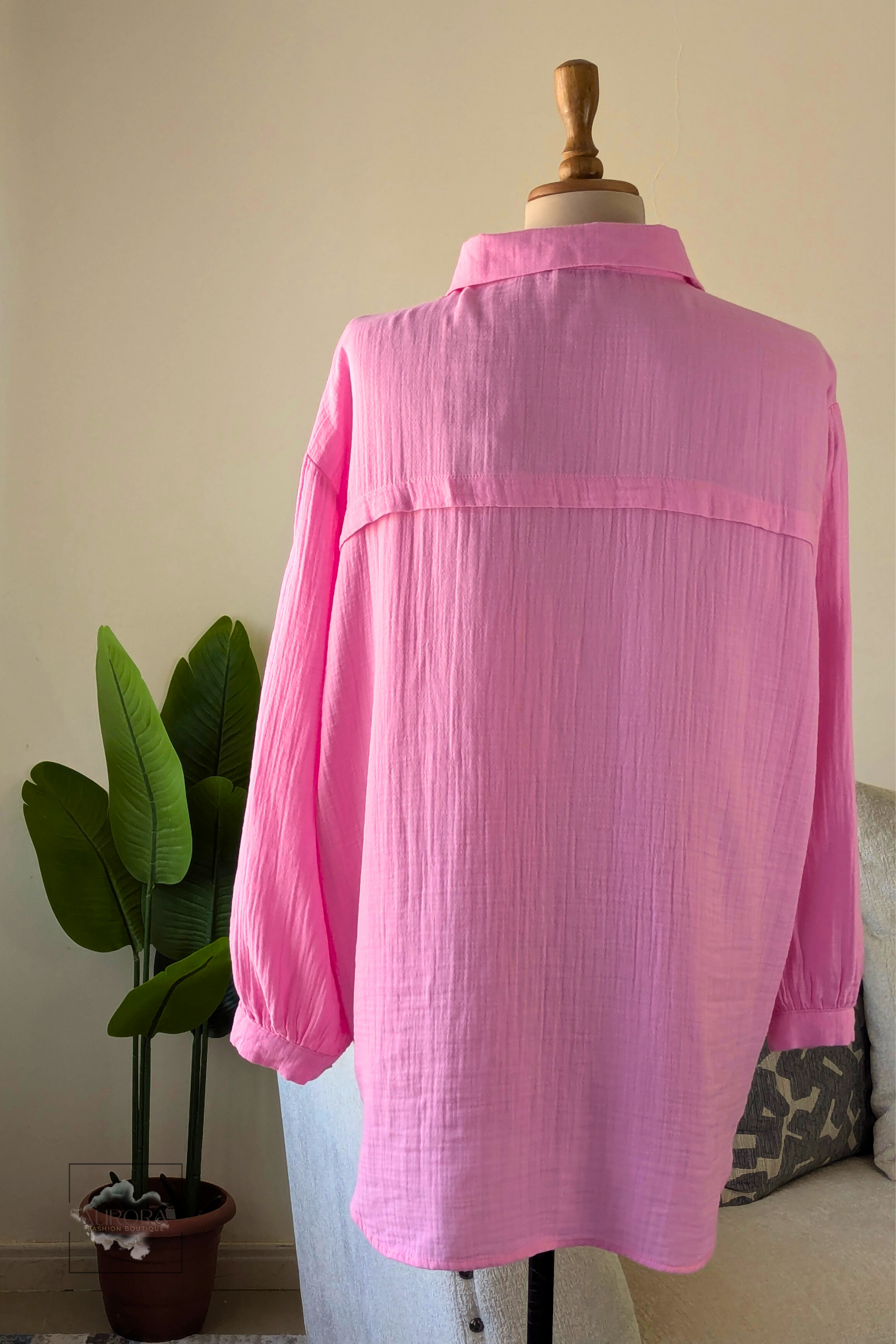 Oversized Cotton Long Sleeve Shirt in Pink – Aurora Fashion Boutique