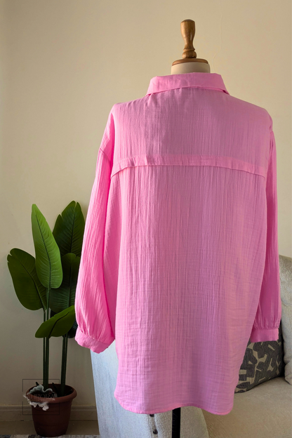 Oversized Cotton Long Sleeve Shirt in Pink – Aurora Fashion Boutique
