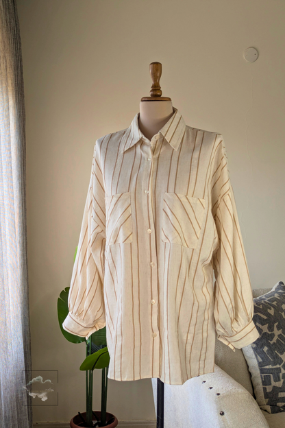Striped Double Pocket Shirt - Beige