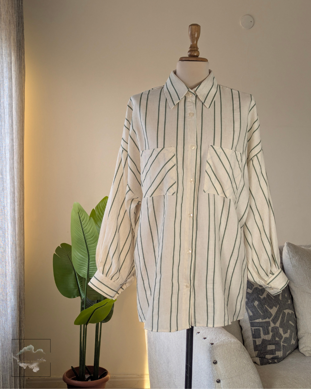 Striped Double Pocket Shirt - Beige