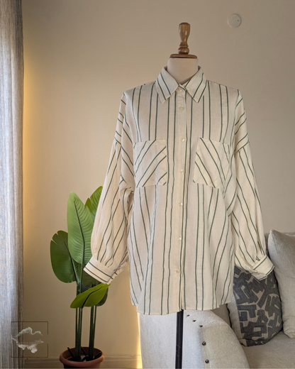 Striped Double Pocket Shirt - Beige