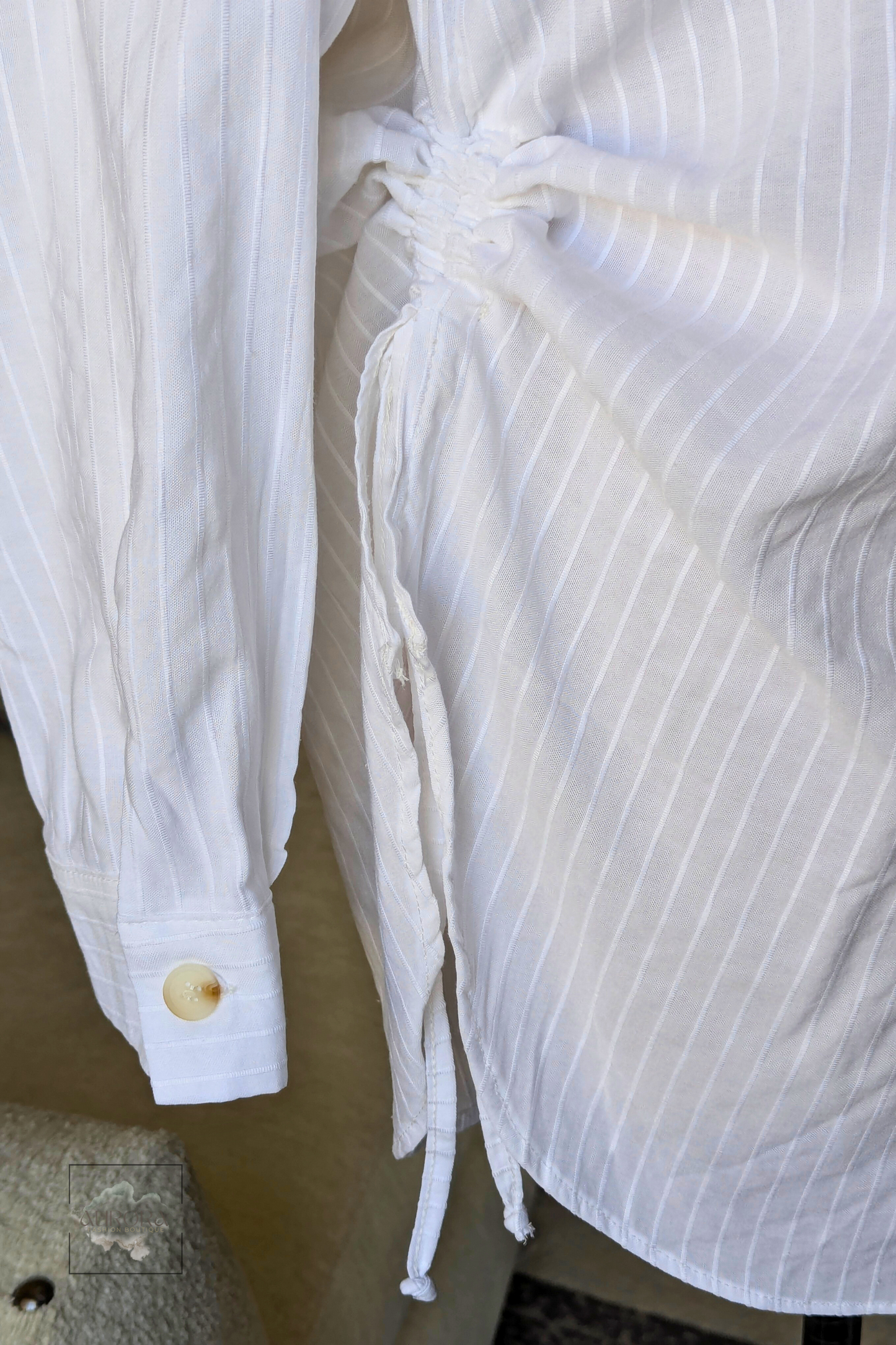 Cotton Side-Tie Long Sleeve Shirt in White – Aurora Fashion Boutique