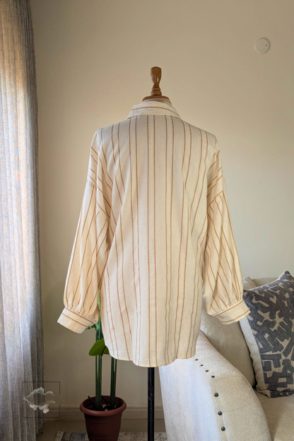 Striped Double Pocket Shirt - Beige