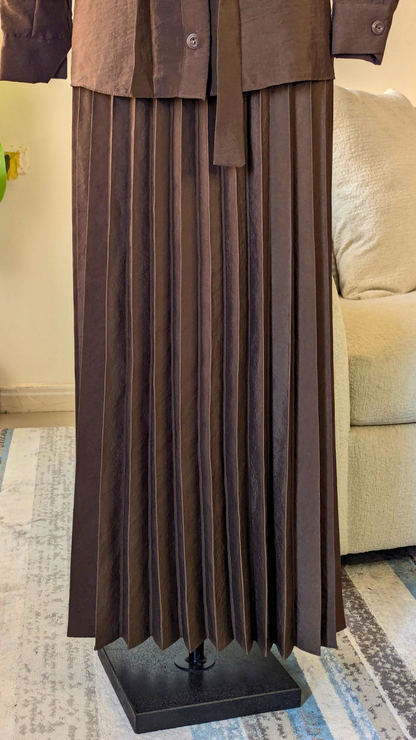 Accordion Pleated Suit with Belted Shirt & Asymmetric Overlay