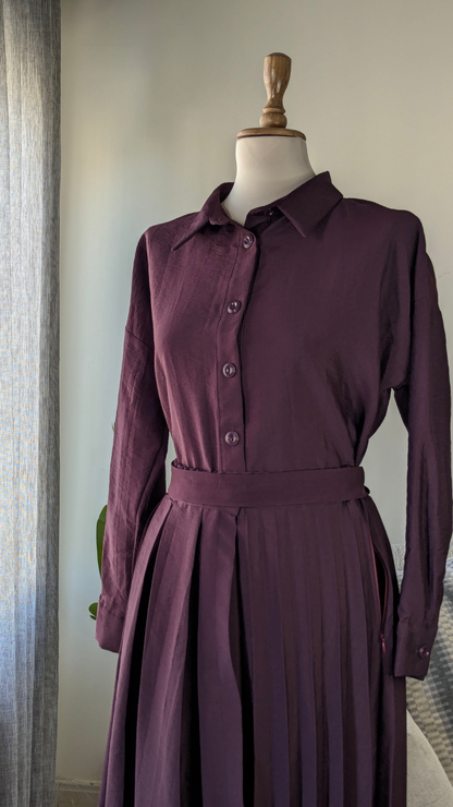 Accordion Pleated Suit with Belted Shirt & Asymmetric Overlay