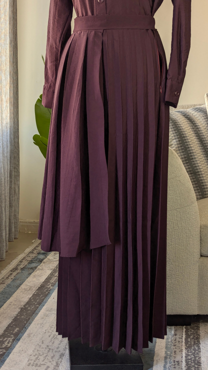 Accordion Pleated Suit with Belted Shirt & Asymmetric Overlay