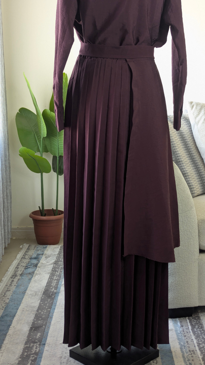 Accordion Pleated Suit with Belted Shirt & Asymmetric Overlay