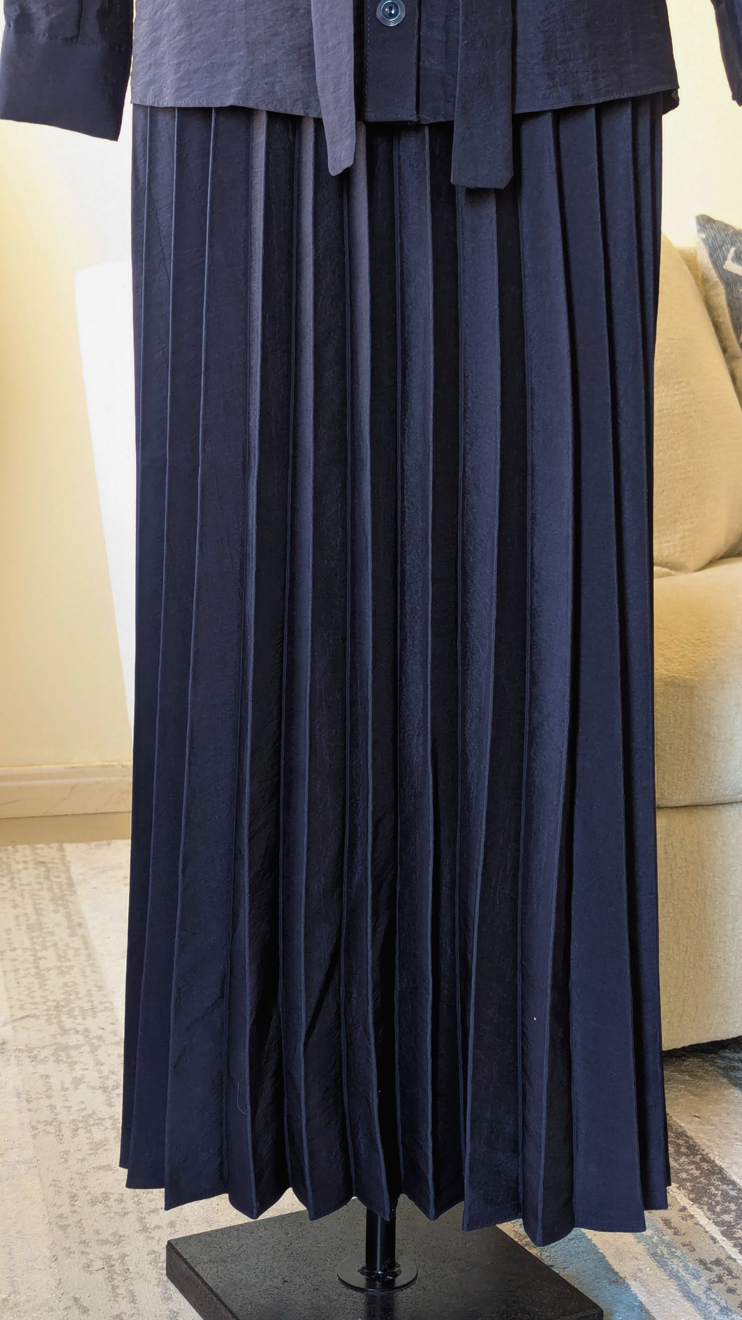 Accordion Pleated Suit with Belted Shirt & Asymmetric Overlay