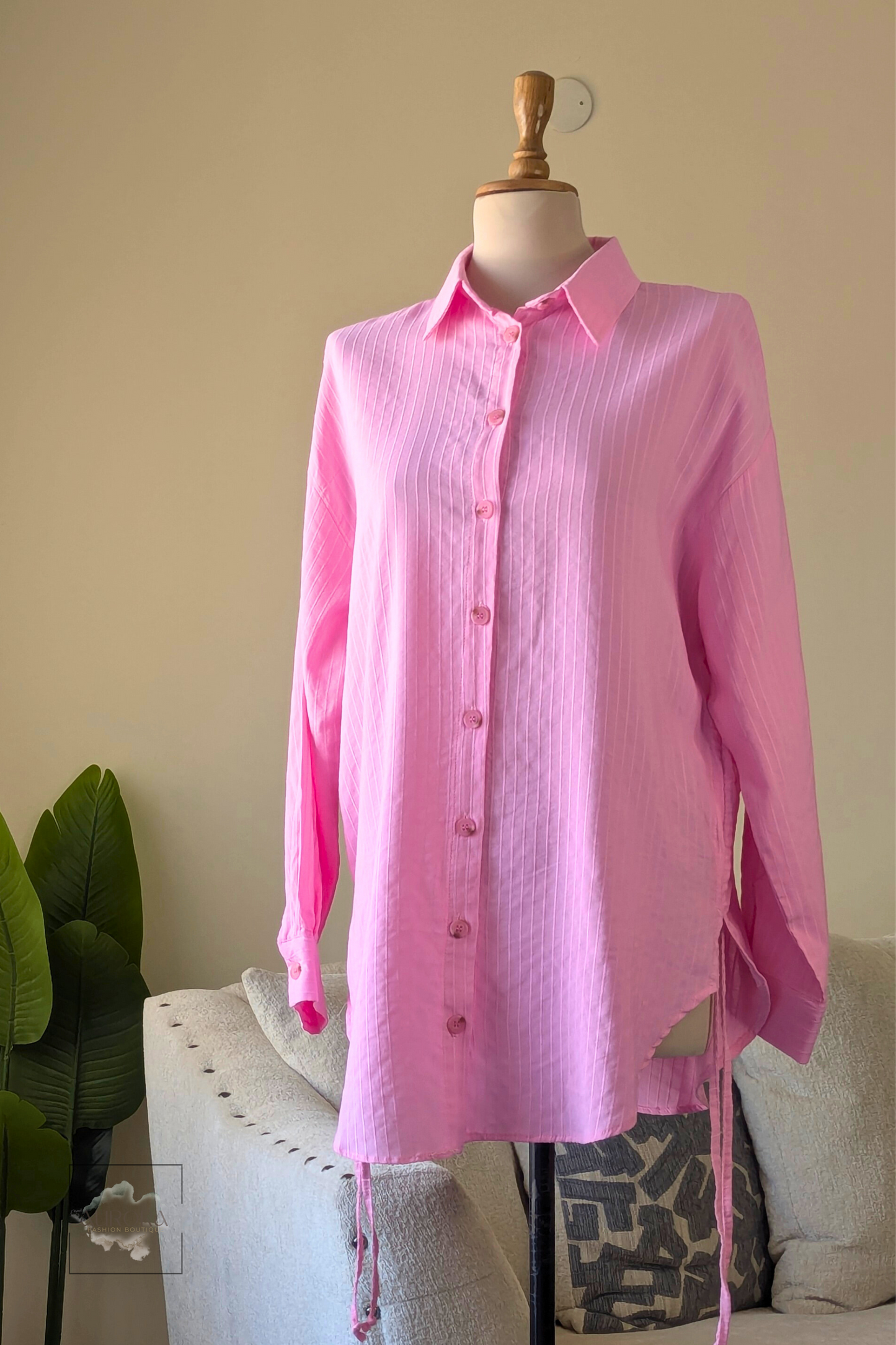 Cotton Side-Tie Long Sleeve Shirt in Pink – Aurora Fashion Boutique