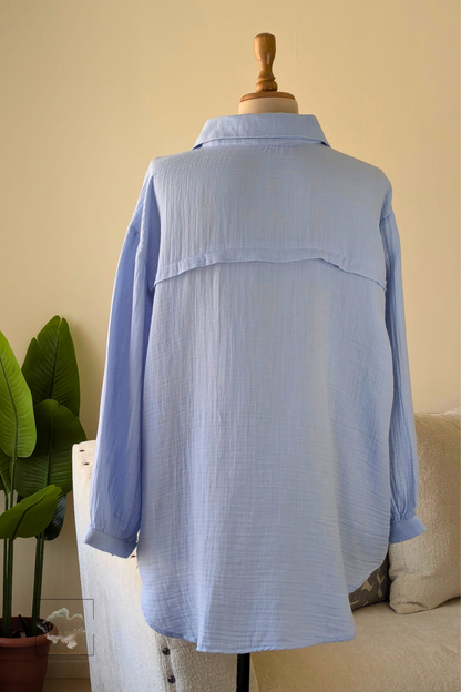 Oversized Cotton Long Sleeve Shirt in Baby blue – Aurora Fashion Boutique
